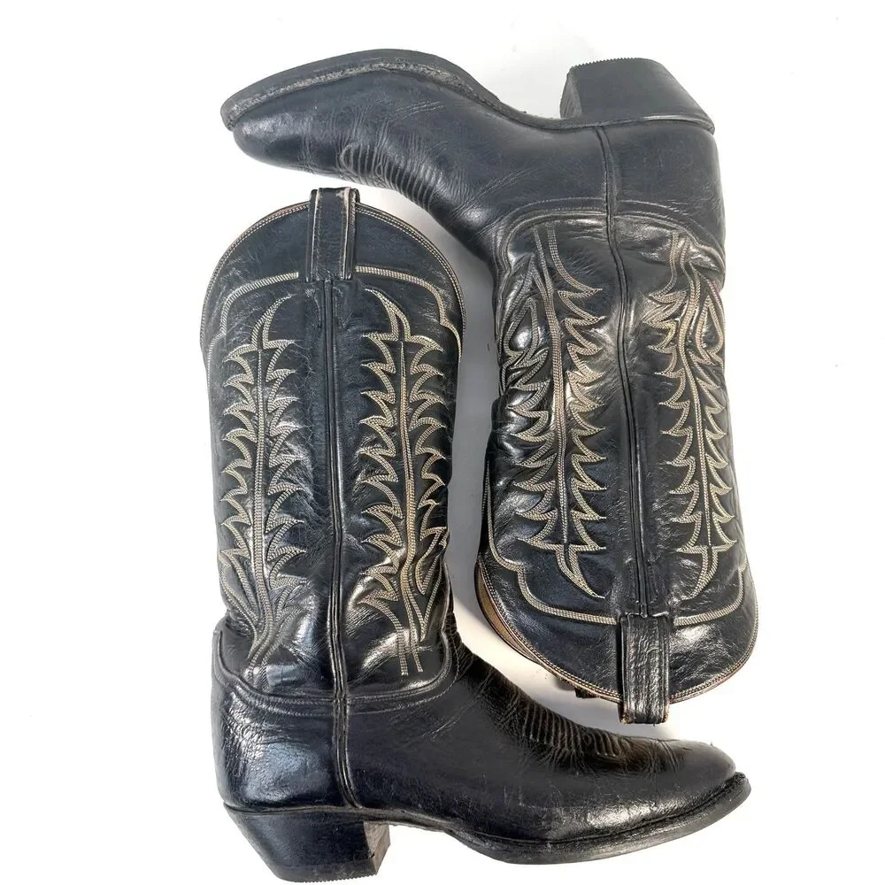 Tony Lama Black Leather Cowboy Western Boots Style B120 Mens Size 8 D Vibram